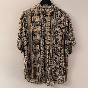 Vintage Men's Short Sleeve Button-Up Shirt Geometric Pattern